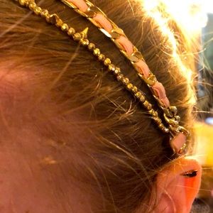 Henri Bendel Gold Strap Woven with Pink Leather&Gold Spiked Strap w/Hallmarks